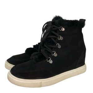 Madden Girl Sneakers Black Faux Fur Microsuede High Tops Shoes Shoes Wedges 7